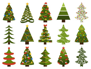 Big Set Christmas Tree Symbols With Without Decor