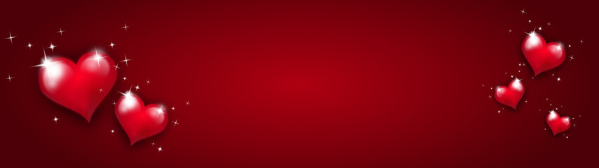 Valentine web banner with red hearts
