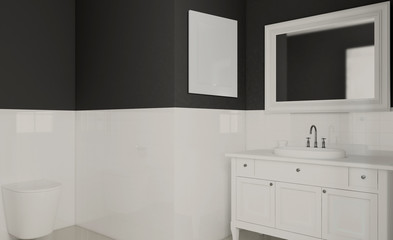 Empty paintings. Clean and fresh bathroom with natural light. 3D rendering.