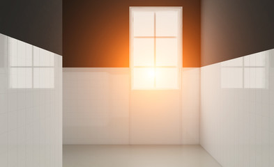 Blank room. 3D rendering. Sunset.