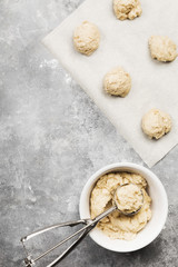Baking of cookies. Top view, copy space. Food background
