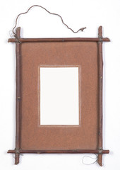 handmade wooden frame on white background