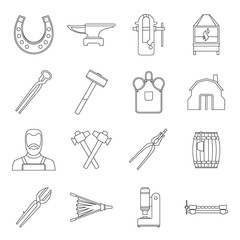 Blacksmith icons set, outline style