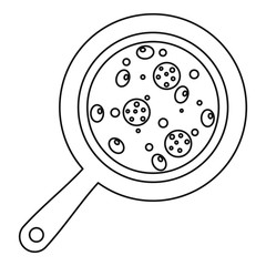 Pizza with salami and olives on round board icon