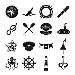 Nautical icons set, simple style