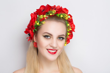 Naklejka premium woman flower wreath