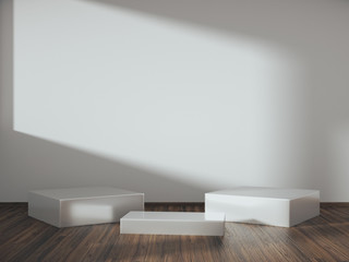 Pedestal for display,Platform for design,Blank product stand with empty room.3D rendering.