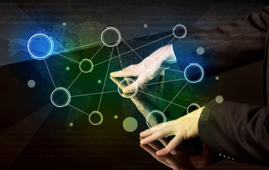 Hands touching interactive table