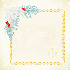 Label gold frame with jasmine and leaves floral festive background vintage vector illustration editable hand draw