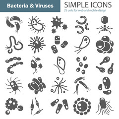 Viruses and bacterias simple icons set for web and mobile design
