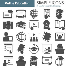 Online education simple icons set for web and mobile design