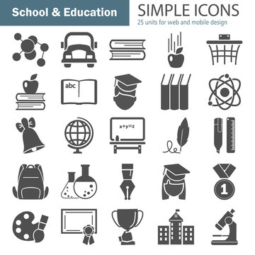 School and Education simple icons set for web and mobile design