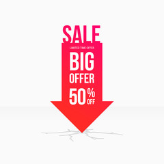 Sale Big Offer 50% Off Down Arrow Tag