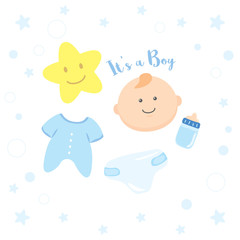 Baby Boy Shower, Happy Birthday for new born celebration greeting and invitation card.