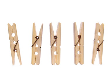 Set clothespins, natural bamboo peg isolated on white background