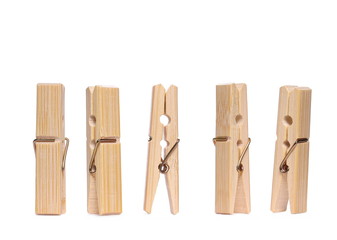 Set clothespins, natural bamboo peg isolated on white background