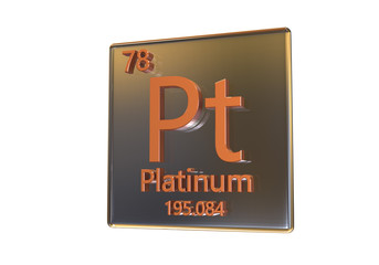 Platinum chemical element isolated on white background, 3D illustration