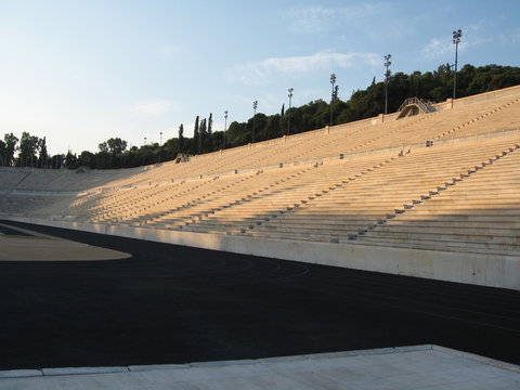 Ancient Olympic stadium, Athens, Greece. "Panathinaikos" is first stadium in history. Unique in world, built of white marble. Founded in VI century B.C., this day takes competition, holds 60000 fans 