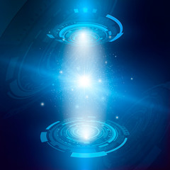 Futuristic hologram concept. Hologram of star system with particles. Abstract digital and technological background. Vector illustration - obrazy, fototapety, plakaty