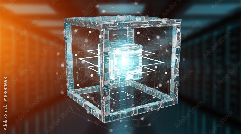 Aufkleber futuristic cube technology textured object 3d rendering