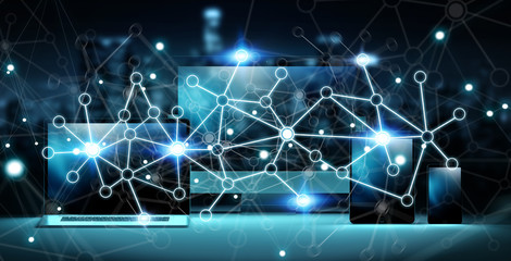 Modern digital tech device connected to each other 3D rendering