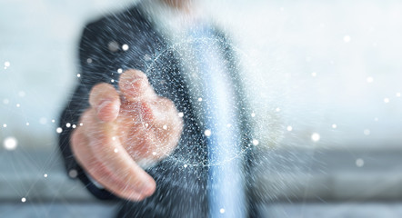 Businessman using digital network connection sphere 3D rendering