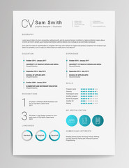 Elegant minimalistic modern vector resume or CV template designed on A4 page, easy to edit