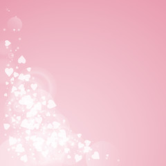 Falling hearts valentine background. Bottom left corner on pink background. Falling hearts valentines day delightful design. Vector illustration.