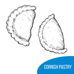 Cornish pasty sketch vector illustration. Engraved hand drawn vintage image. - obrazy, fototapety, plakaty