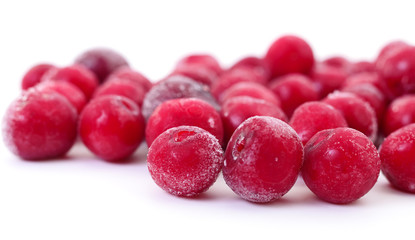 Group of frozen cherries.
