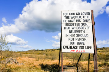 Religious sign typical of many erected in rural Protestant areas of Northern Ireland. 