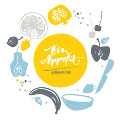 Jam labels template. Fruit silhouettes  