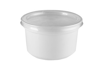 white container with plastic lid on white background