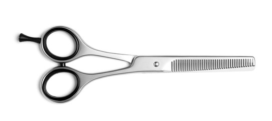 Professional hairdresser scissors on white background