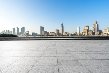 Fototapeta na wymiar empty floor with shanghai skyline