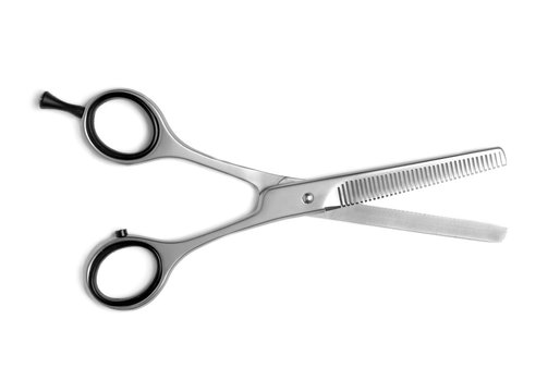 Professional hairdresser scissors on white background