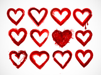 Set of red grunge hearts on white background. - obrazy, fototapety, plakaty
