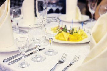Wineglasses on a table in a restaurant