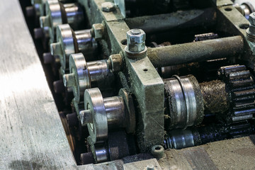 Mechanical steel equipment tool in industrial workshop factory. Industrial background