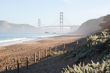 The view of Golden Gate bridge from the baker beach.
