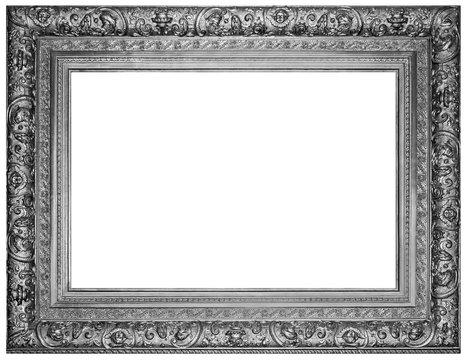 Vintage silver plated wooden frame Isolated with Clipping Path