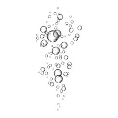 Realistic 3d air bubbles stream on white  background.