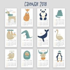 Calendar with animals, 2018 year
