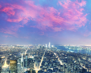 Amazing night aerial skyline of Manhattan, New York City - USA