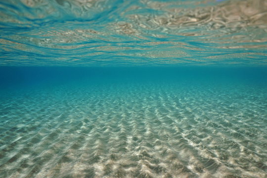 Sand underwater below sea surface, Mediterranean, natural scene, Spain
