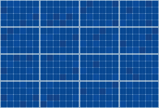 Solar thermal collector - flat plate system - vector illustration of photovoltaic technology - blue background pattern, horizontal orientation.