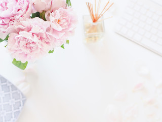 Pink Peonies desk flatlay