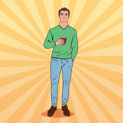 Pop Art Awaked Tired Man with Morning Coffee. Asleep Guy. Vector illustration