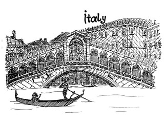 city on water canals venice old italy sketch