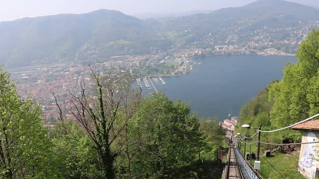 Cable car journey from Brunate to Como at Lake Como, Italy